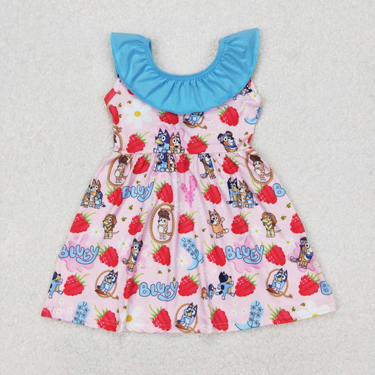 GSD1813 cartoon bluey blue pink bows ruffle sleeveless dress girls boutique outfits 202503 RTS