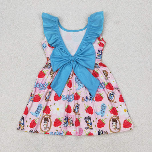 GSD1813 cartoon bluey blue pink bows ruffle sleeveless dress girls boutique outfits 202503 RTS