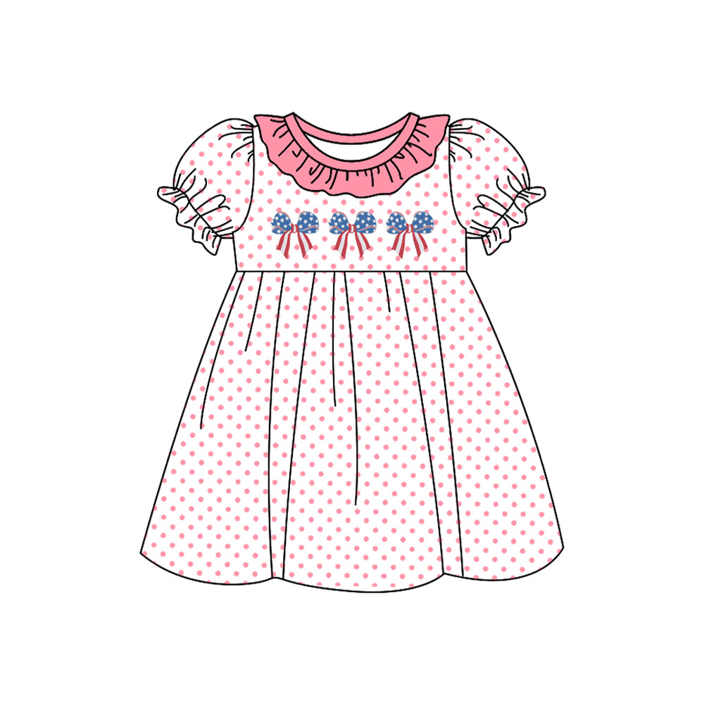 Preorder GSD1824 National Day Baby girl Outfit Pink Ruffle Short Sleeve Dress girls boutique summer sets 202501