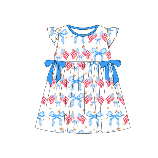 GSD1825 National Day Baby girl Outfit Blue Bow Short Sleeve Dress girls boutique summer sets 202503 RTS