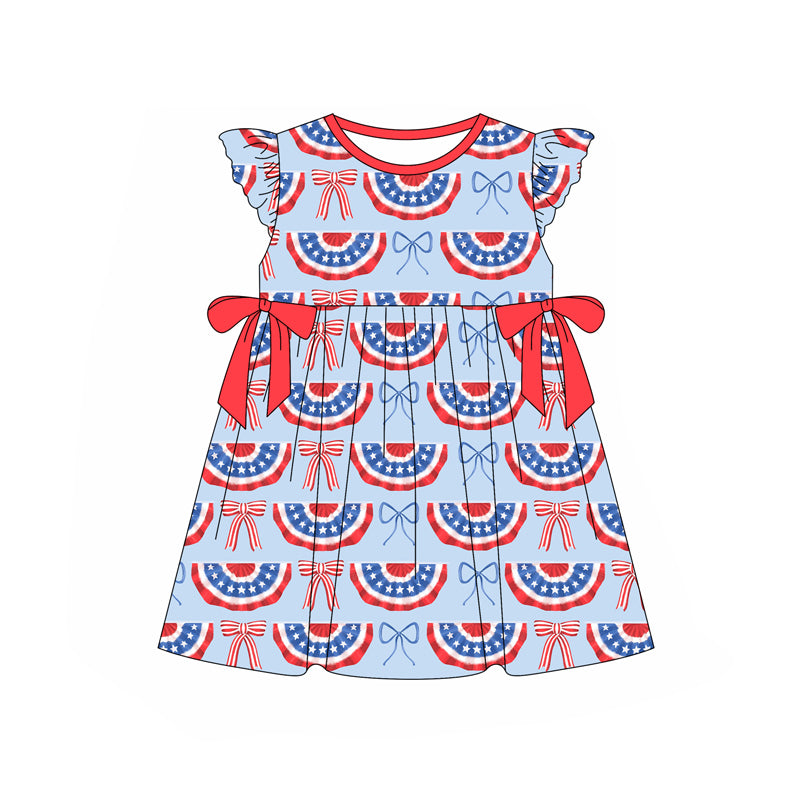 Preorder GSD1826 National Day Baby girl Outfit Red Bow Ruffle Short Sleeve Dress girls boutique summer sets 202501