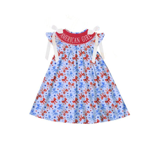 GSD1827 4th of July Embroidered American Girl boutique dress Red Blue Short Sleeve Dress summer sets 202503 RTS