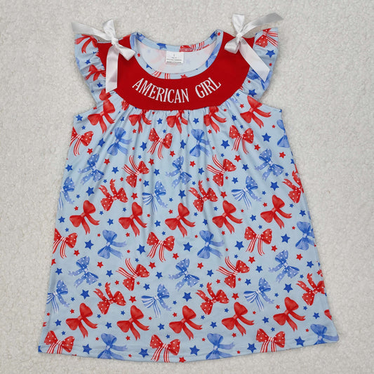GSD1827 4th of July Embroidered American Girl boutique dress Red Blue Short Sleeve Dress summer sets 202503 RTS