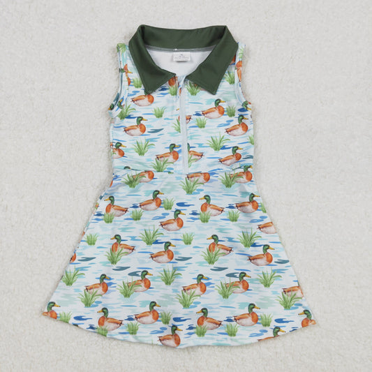 GSD1835 Yoga outfit Duck hunting Green Zip Polo sleeveless Dress shorts Girls Boutique clothes 202502 RTS