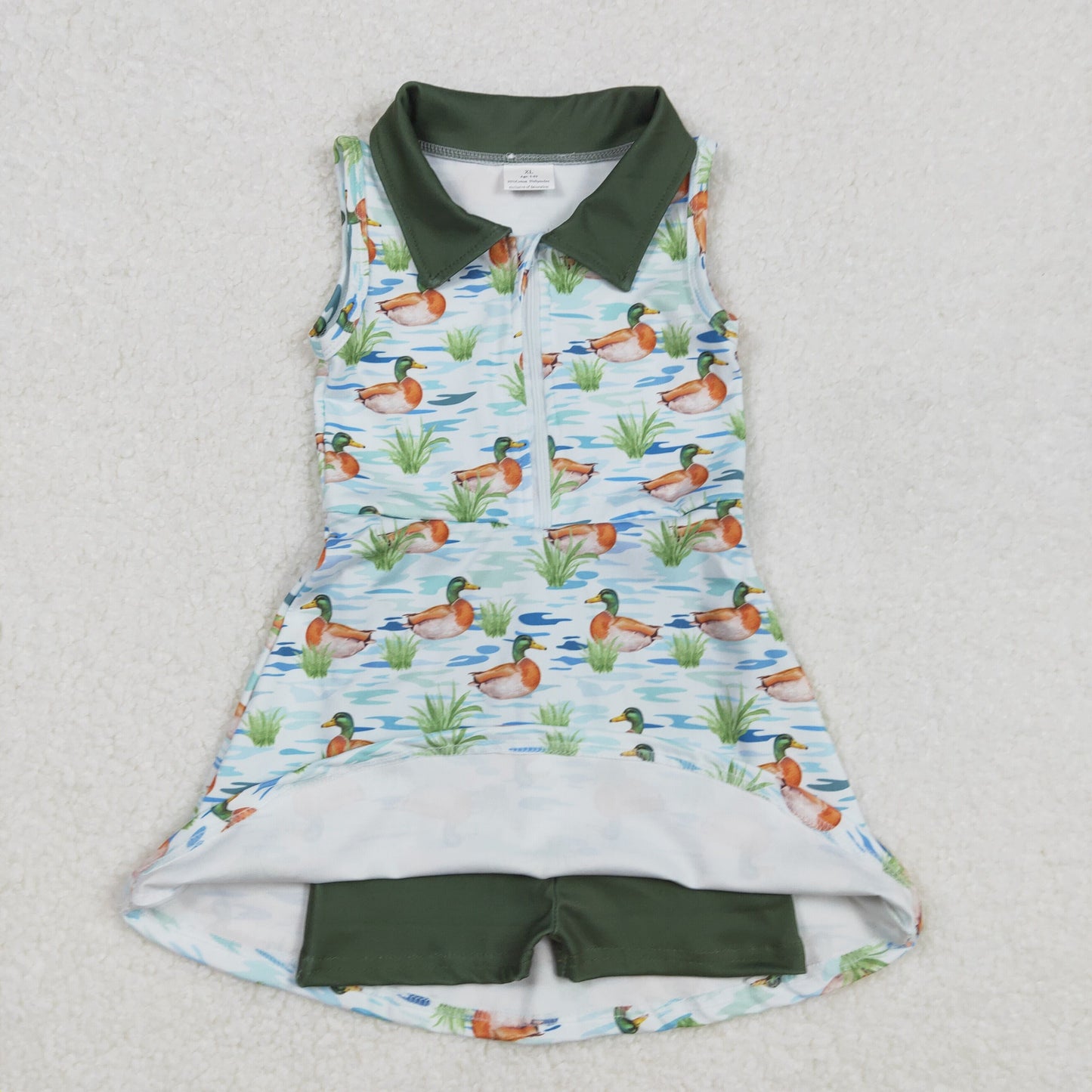 GSD1835 Yoga outfit Duck hunting Green Zip Polo sleeveless Dress shorts Girls Boutique clothes 202502 RTS