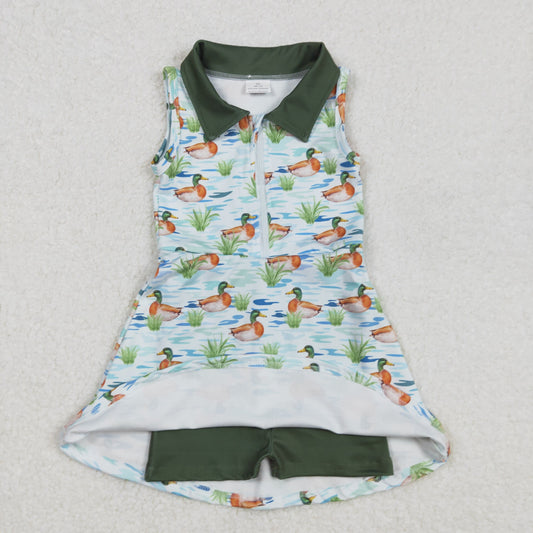 GSD1835 Yoga outfit Duck hunting Green Zip Polo sleeveless Dress shorts Girls Boutique clothes 202502 RTS