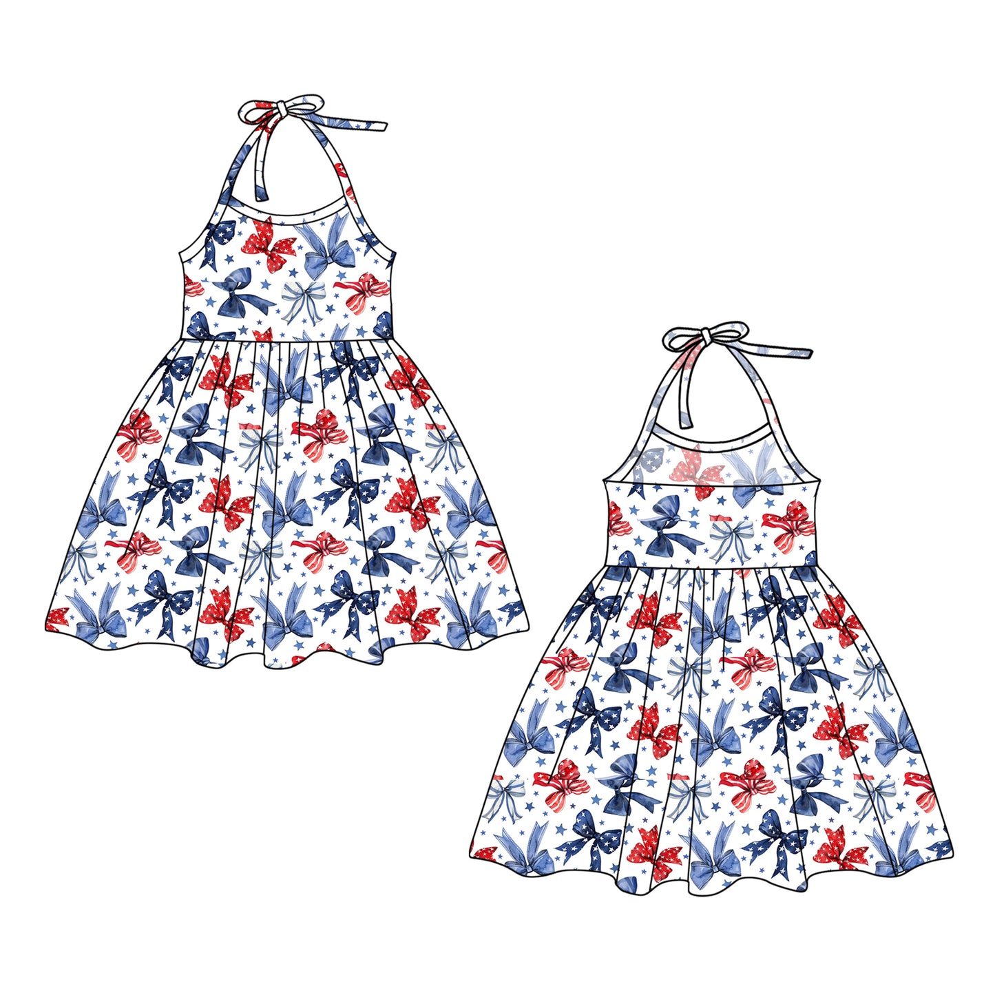 Preorder GSD1837 American Girl White Red Blue Flag Sleeveless Lace-up Dress Summer clothes 202501