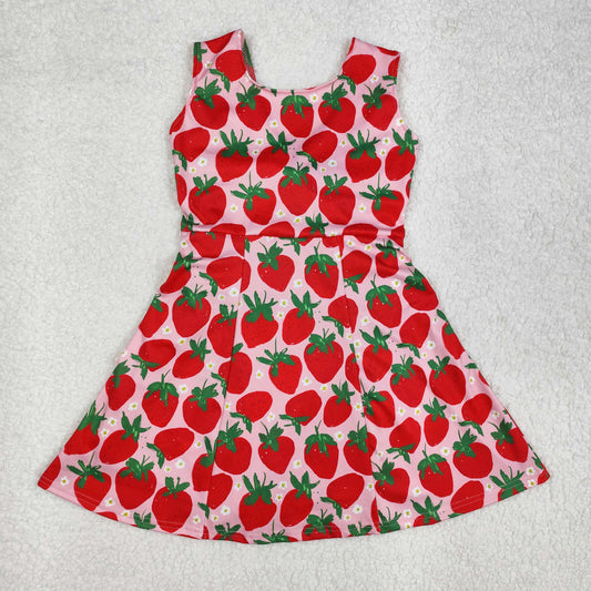 GSD1843 Yoga outfit Red Pink Strawberry sleeveless Dress Girls Summer clothes 202502 RTS
