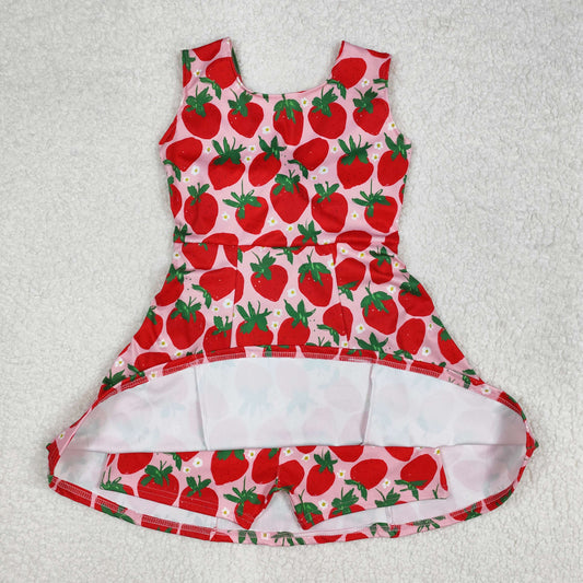 GSD1843 Yoga outfit Red Pink Strawberry sleeveless Dress Girls Summer clothes 202502 RTS