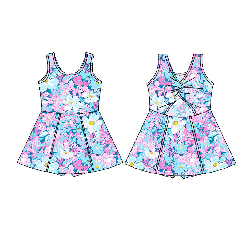 GSD1845 Purple Blue Flower sleeveless Dress Yoga boutique Girls Summer clothes 202502