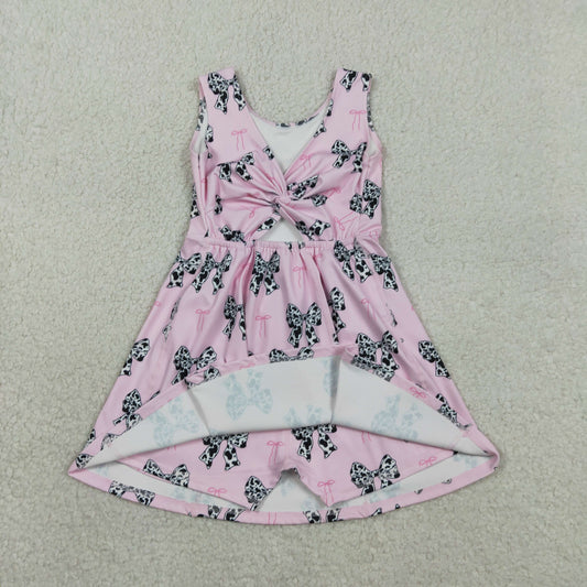 NEW GSD1853 Cow Print Bows Pink Sleeveless Yoga Dresses for Girls 202601 RTS