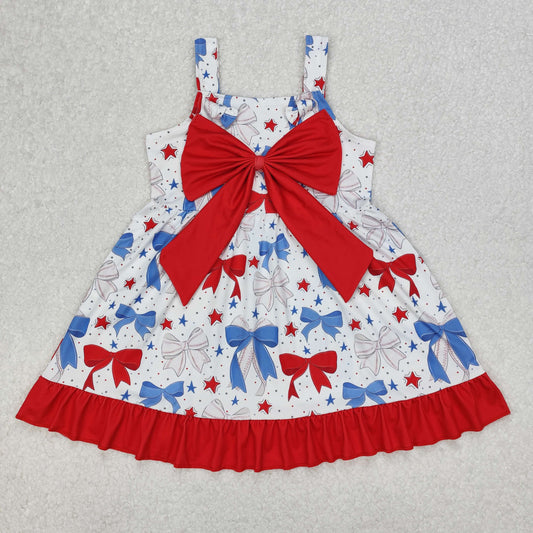 GSD1866 4th of July Blue Red Bow Star Ruffle Sleeveless Dress Girls Boutique Clothes  202503 RTS