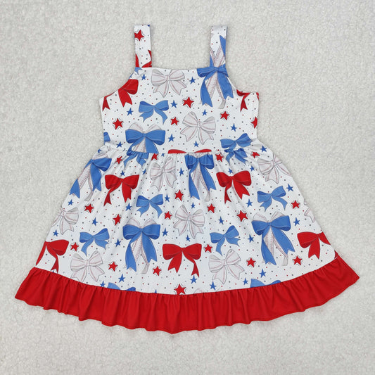 GSD1866 4th of July Blue Red Bow Star Ruffle Sleeveless Dress Girls Boutique Clothes  202503 RTS