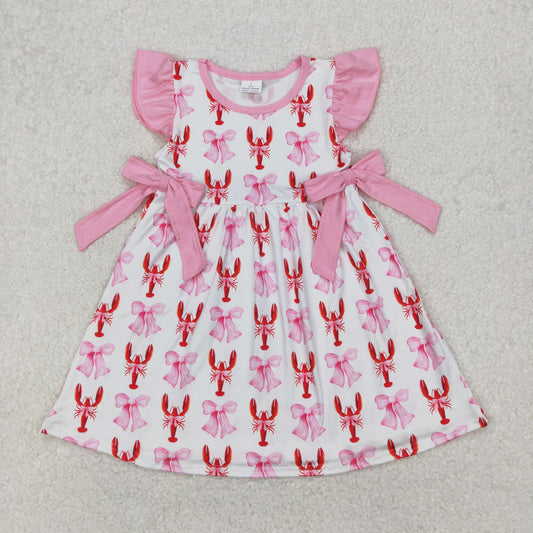 GSD1890 Pink Lobsters Bows Flying Sleeve Dress girls boutique outfits 202503 RTS