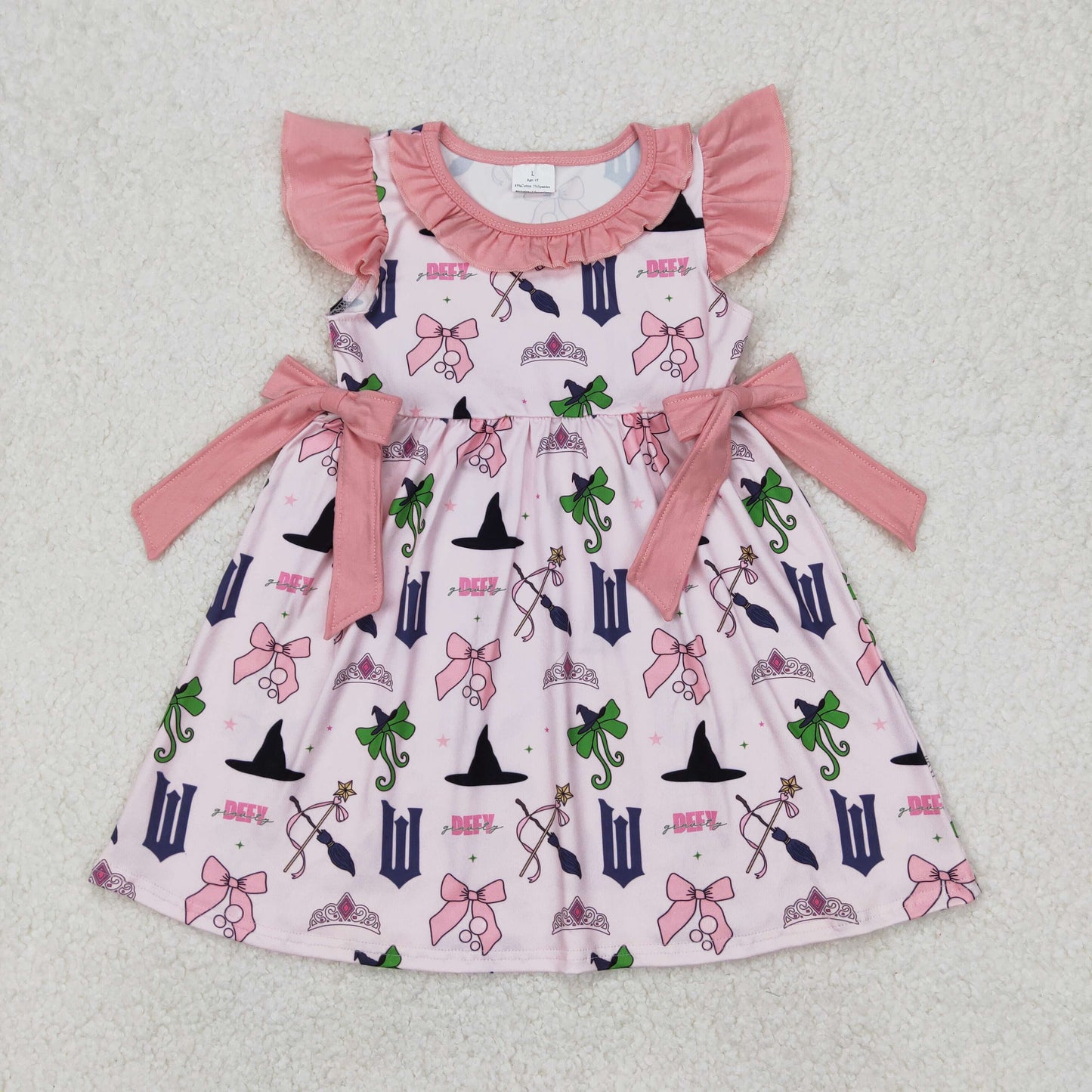 GSD1895 Cartoon Witch Pink Bows fly sleeve dress girls boutique outfits 202503 RTS