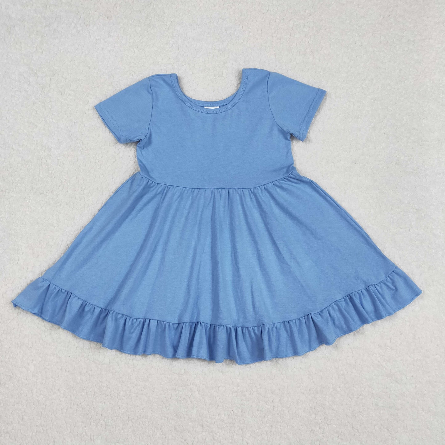 GSD1915 Pure Blue Ruffle Short Sleeve Dress Girls Boutique clothes 202502 RTS
