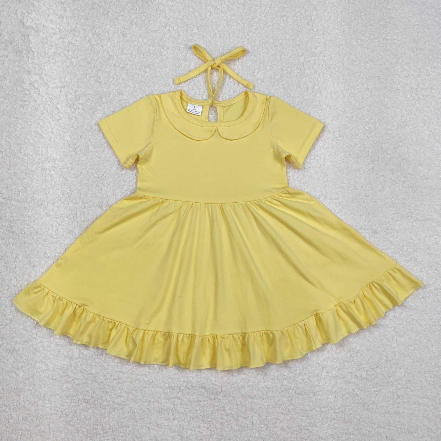 GSD1916 Pure Yellow Ruffle Short Sleeve Dress Girls Boutique clothes 202503 RTS