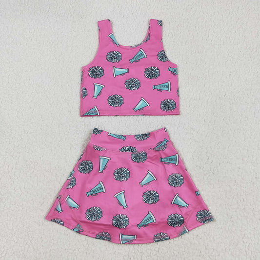 GSD1924 Cheer leading Yoga Wear Rose Red Sleeveless Top Skirts Shorts Set Girls Boutique Outfit 202505 RTS