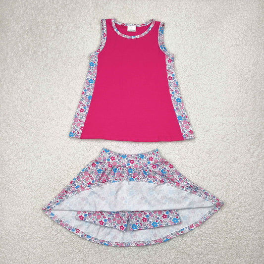 GSD1926 Floral Rose Red Sleeveless Top Skirts Shorts Sets Girls Boutique Outfits 202504 RTS