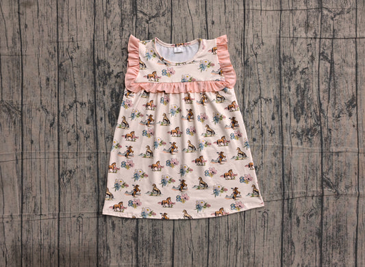 NO MOQ Preorder GSD1940 Cowgirl Riding Horse Pink Ruffle Sleeveless Dresses for Girls 202605