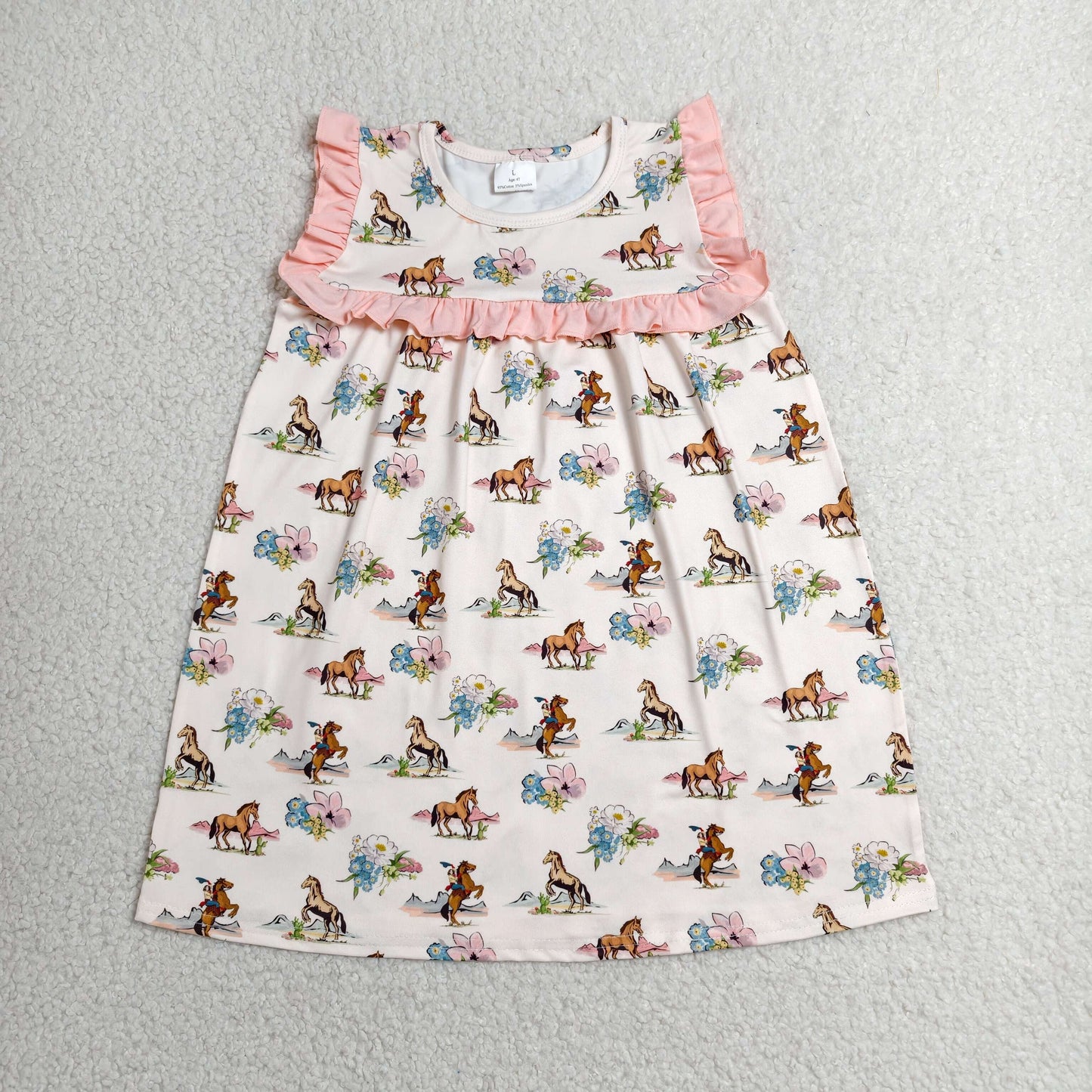 GSD1940 Cowgirl Riding Horse Pink Ruffle Sleeveless Dresses for Girls 202606 RTS
