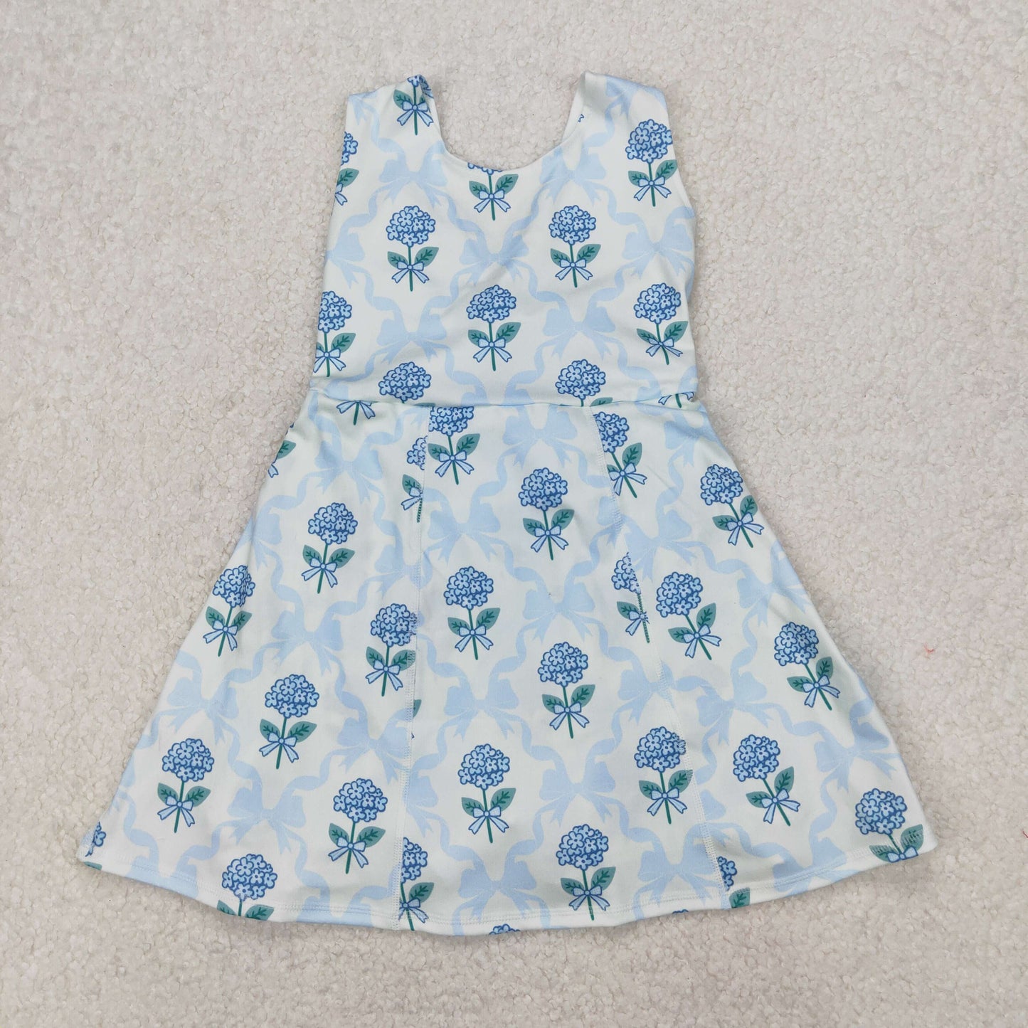 GSD1944 Yoga outfit Blue Flower Bow Sleeveless Dress shorts Girls Summer clothes 202503 RTS