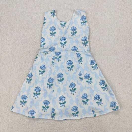GSD1944 Yoga outfit Blue Flower Bow Sleeveless Dress shorts Girls Summer clothes 202503 RTS