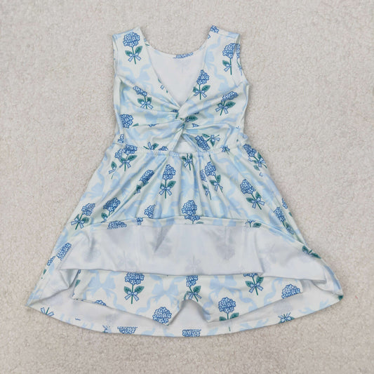 GSD1944 Yoga outfit Blue Flower Bow Sleeveless Dress shorts Girls Summer clothes 202503 RTS