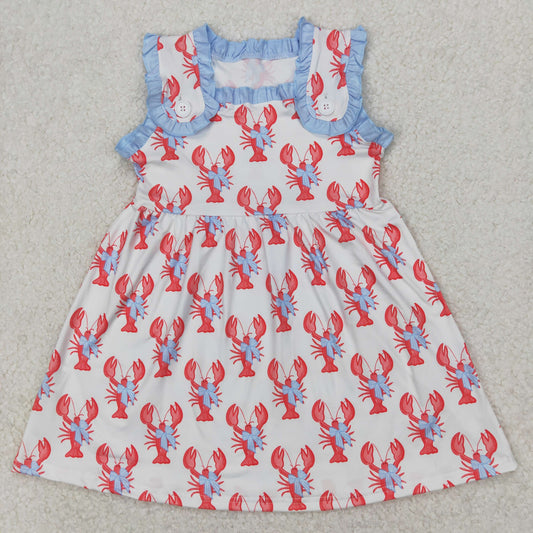 GSD1955 Lobster Pink Blue Ruffle Sleeveless Dress Girl Summer Outfits 202503 RTS