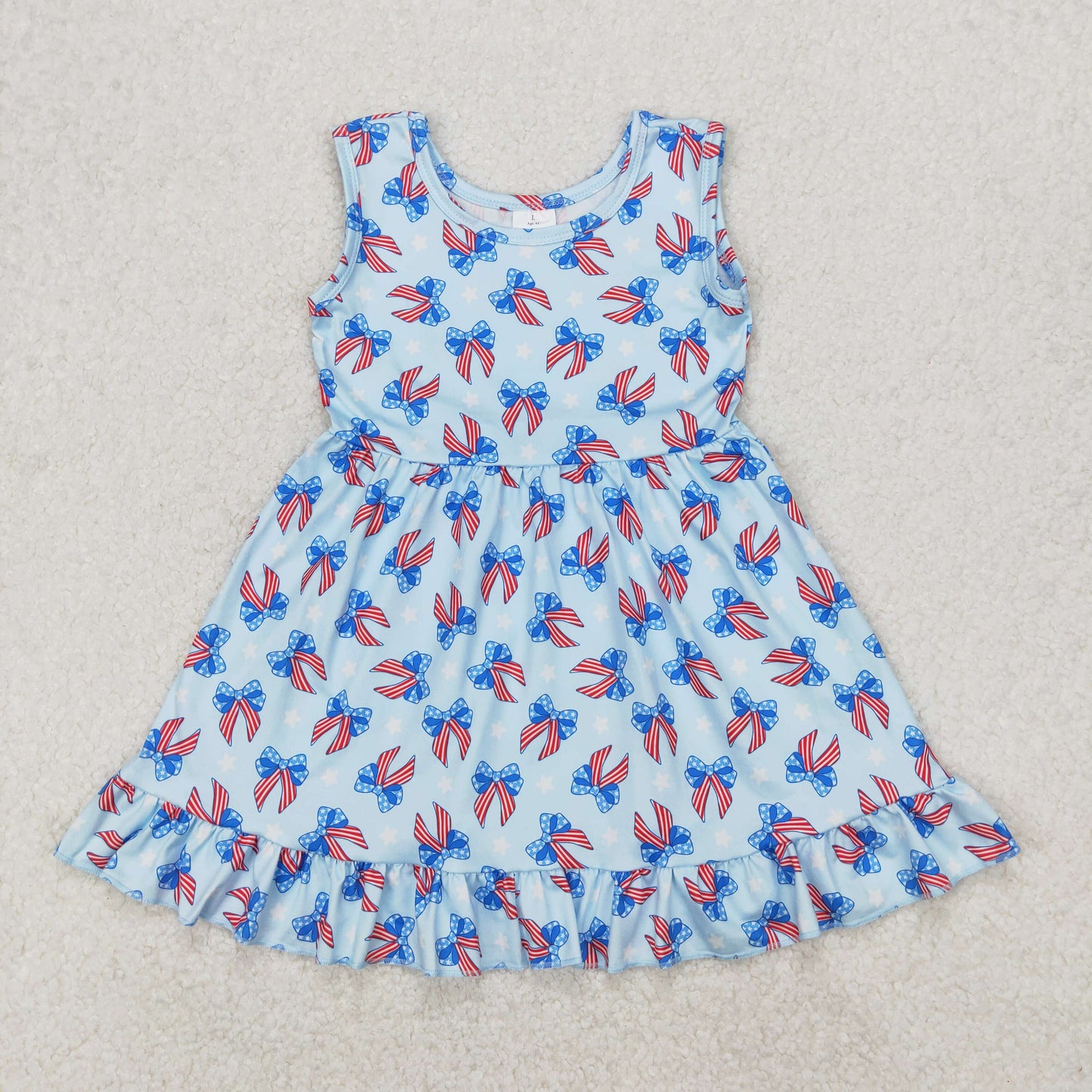 GSD1965 4th of July Red Blue Star Striped Bows Ruffle Sleeveless Dress girls boutique summer sets 202503 RTS
