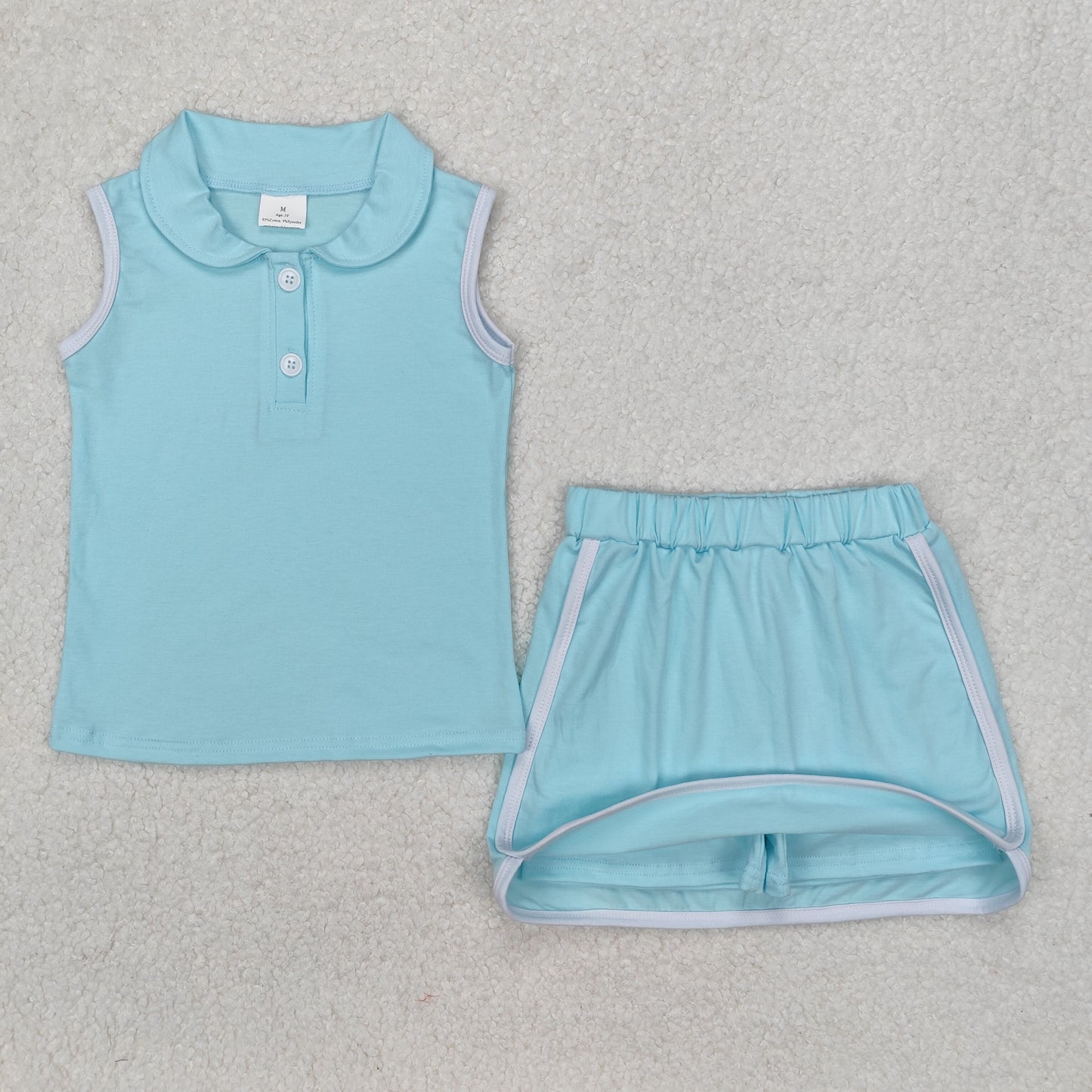 GSD1973 Pure Cotton Suit Blue Polo Sleeveless Top Skirts Shorts Set Girls Boutique Summer clothes 202503 RTS
