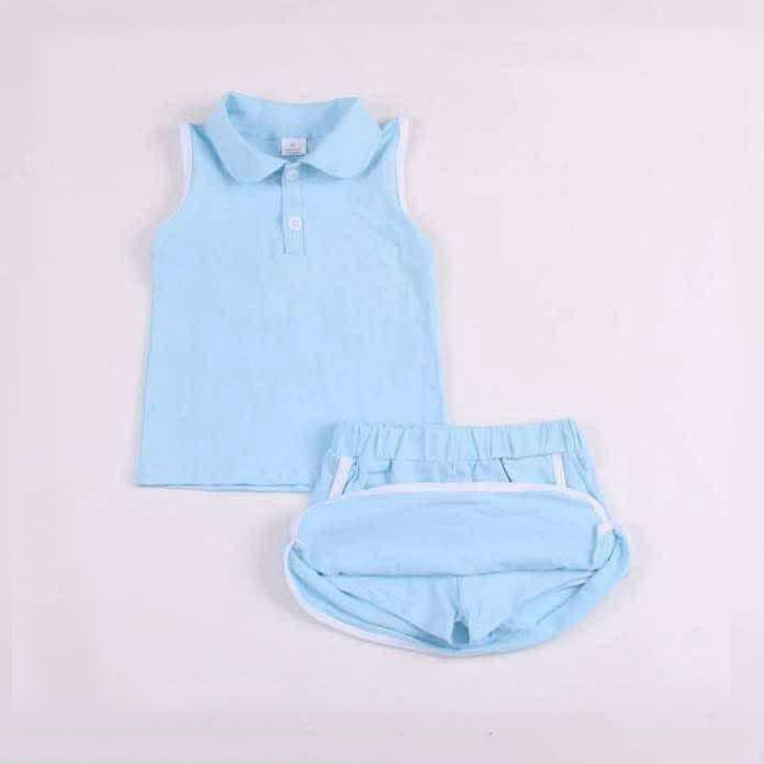 GSD1974 Pure cotton suit Blue Polo sleeveless top skirts shorts Girls Boutique Summer clothes 202503 RTS