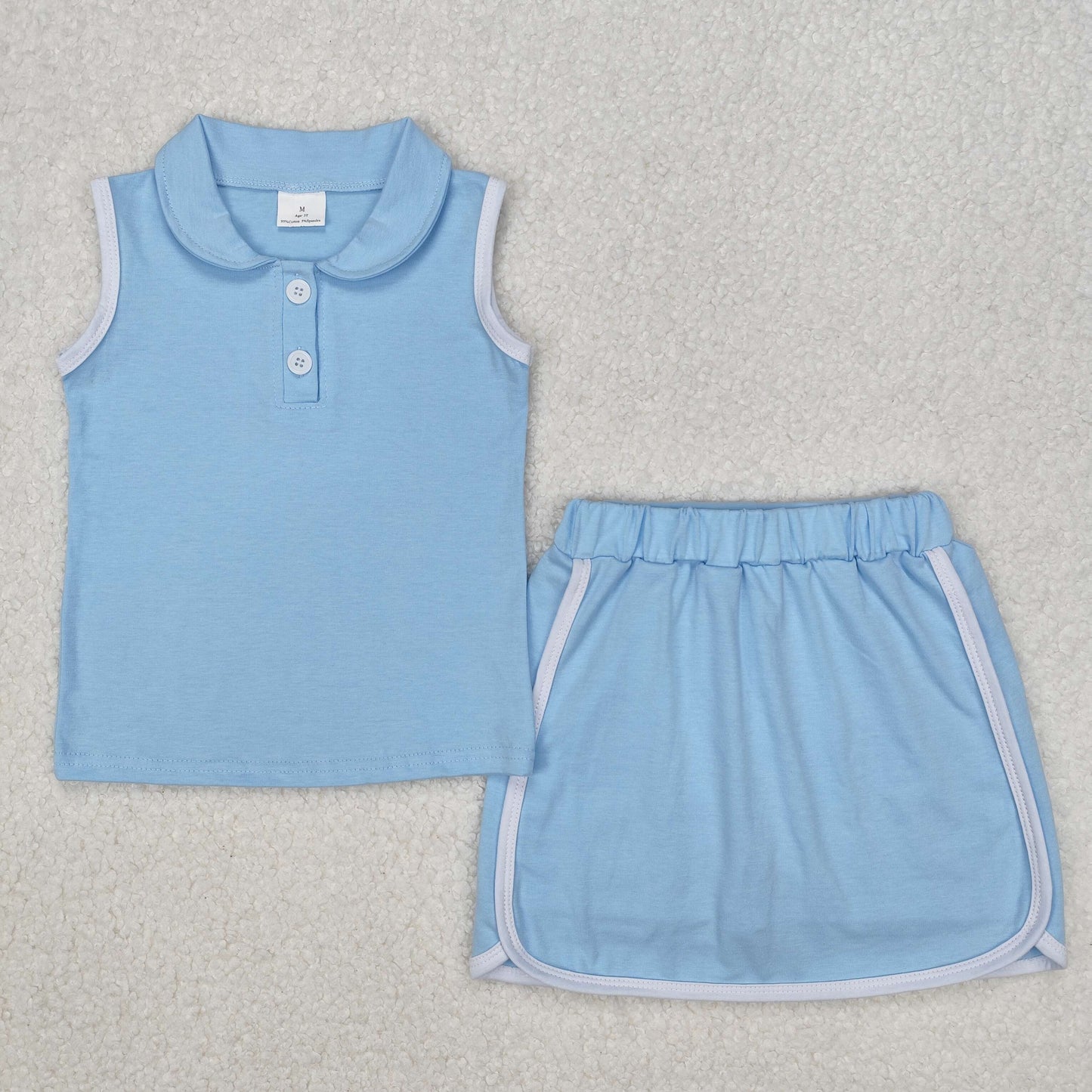 GSD1974 Pure cotton suit Blue Polo sleeveless top skirts shorts Girls Boutique Summer clothes 202503 RTS