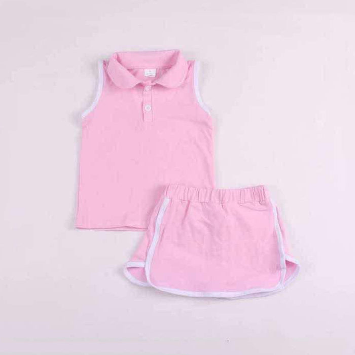 GSD1975 Pure cotton suit Hot Pink Polo sleeveless top skirts shorts Girls Boutique Summer clothes 202503 RTS