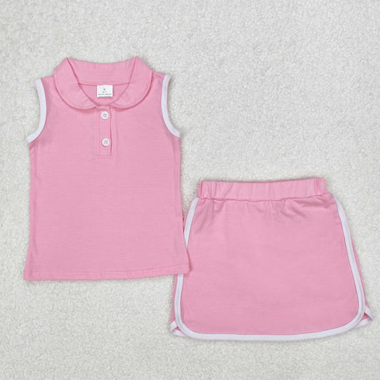 GSD1975 Pure cotton suit Hot Pink Polo sleeveless top skirts shorts Girls Boutique Summer clothes 202503 RTS