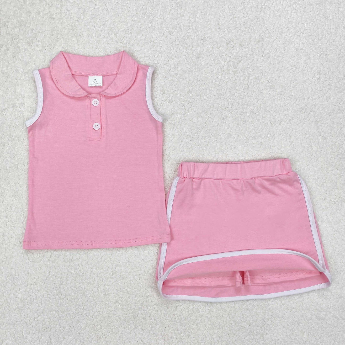 GSD1975 Pure cotton suit Hot Pink Polo sleeveless top skirts shorts Girls Boutique Summer clothes 202503 RTS