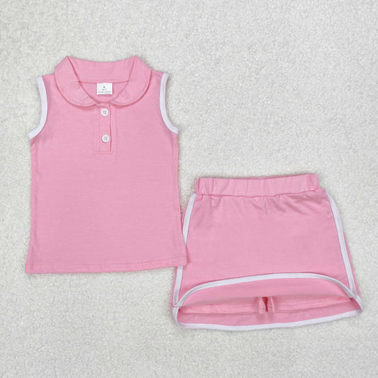 GSD1975 Pure cotton suit Hot Pink Polo sleeveless top skirts shorts Girls Boutique Summer clothes 202503 RTS