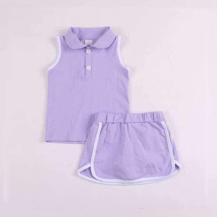 GSD1976 Pure Cotton suit Purple Polo Sleeveless Top Skirts Shorts Girls Boutique Summer Clothes 202503 RTS