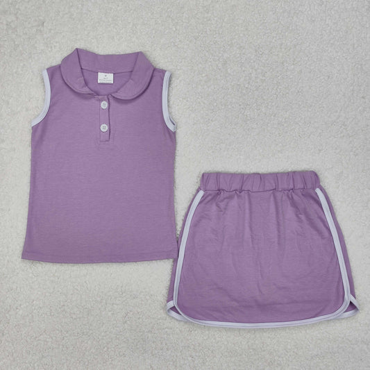 GSD1976 Pure Cotton suit Purple Polo Sleeveless Top Skirts Shorts Girls Boutique Summer Clothes 202503 RTS