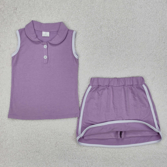 GSD1976 Pure Cotton suit Purple Polo Sleeveless Top Skirts Shorts Girls Boutique Summer Clothes 202503 RTS