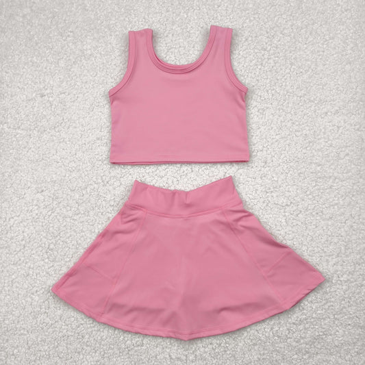 GSD1978 Yoga Outfit Baby Girls Sports clothes Rose Pink Sleeveless top skirts shorts Girls Boutique Summer clothes 202504 RTS