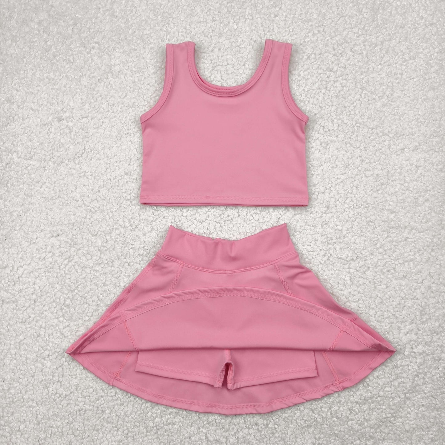 GSD1978 Yoga Outfit Baby Girls Sports clothes Rose Pink Sleeveless top skirts shorts Girls Boutique Summer clothes 202504 RTS