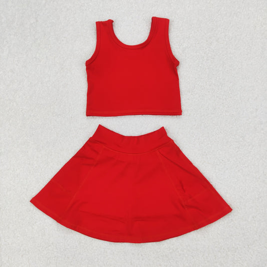 GSD1979 Yoga Outfit Pure Red Sleeveless top skirts shorts Girls Boutique Summer clothes 202503 RTS