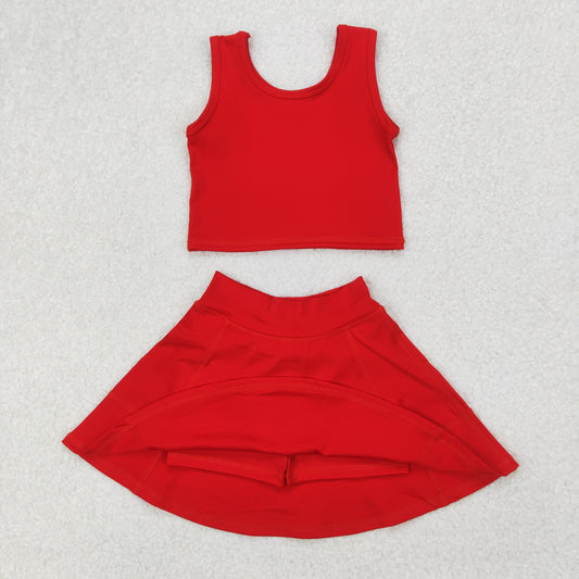 GSD1979 Yoga Outfit Pure Red Sleeveless top skirts shorts Girls Boutique Summer clothes 202503 RTS