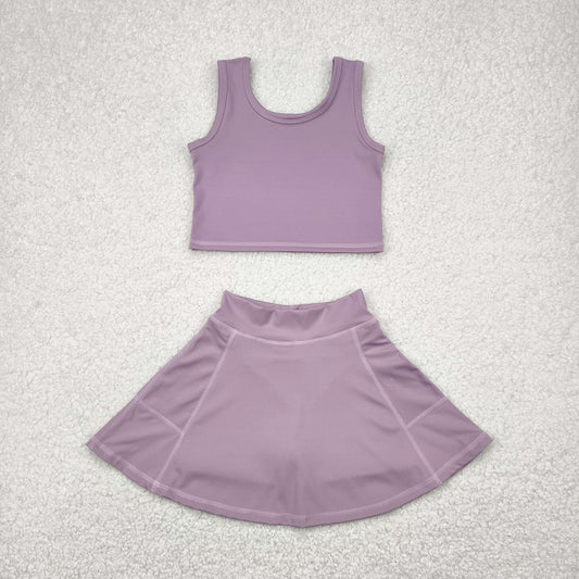 GSD1980 Yoga Outfit Baby Girls Sports clothes Grey Purple Sleeveless top skirts shorts Girls Boutique Summer clothes 202504 RTS