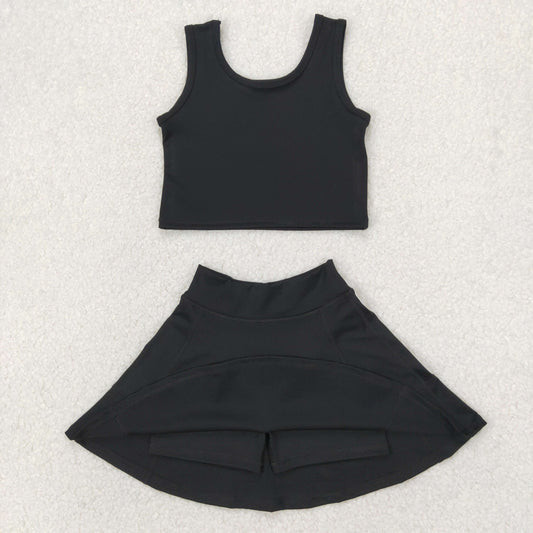 GSD1982 Yoga Outfit Baby Girls Sports clothes Pure Black Sleeveless top skirts shorts Girls Boutique Summer clothes 202504 RTS
