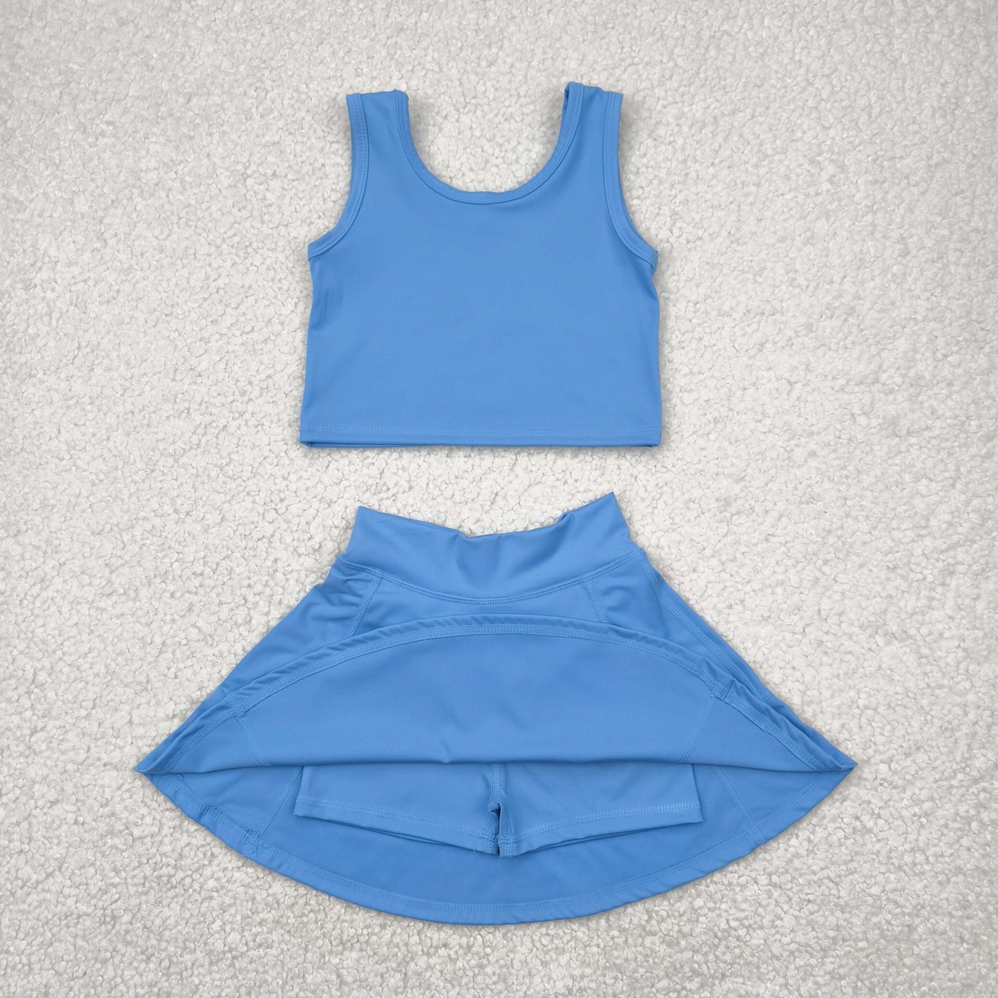 GSD1985 Yoga Outfit Baby Girls Sports clothes Sky Blue Sleeveless top skirts shorts Girls Boutique Summer clothes 202504 RTS