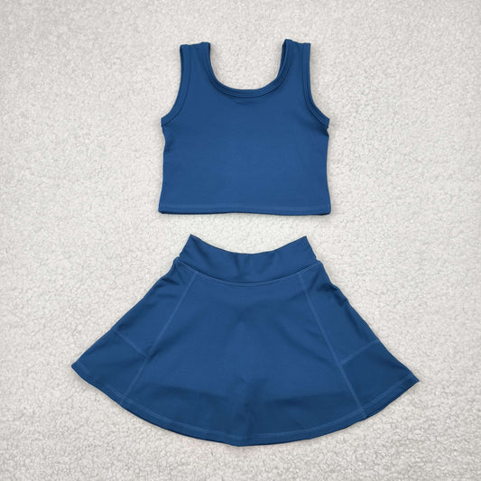GSD1986 Yoga Outfit Baby Girls Sports clothes Blue Green Sleeveless top skirts shorts Girls Boutique Summer clothes 202504 RTS