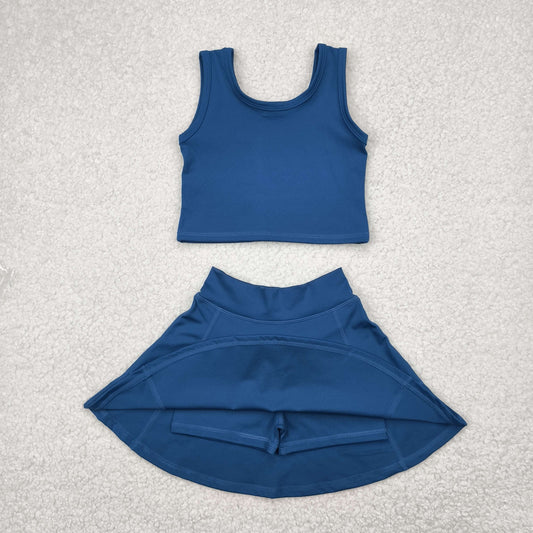 GSD1986 Yoga Outfit Baby Girls Sports clothes Blue Green Sleeveless top skirts shorts Girls Boutique Summer clothes 202504 RTS