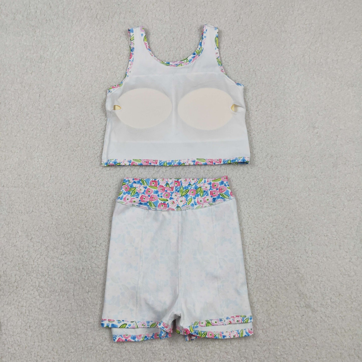 NEW GSD1988 Flower Leaf Blue Sleeveless Vest Skirts Shorts Girls Yoga Sets 202602 RTS